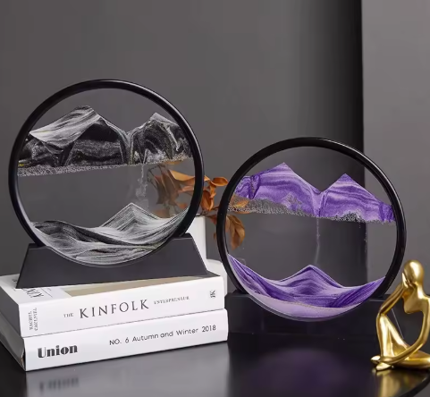 3D Deep Sea Moving Sand Art | Rotating Glass Sandscape & Quicksand Hourglass for Home & Office Desktop Decor | Stress Relief Zen Gift