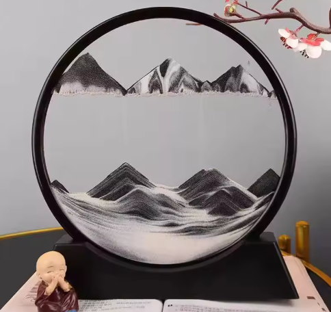 3D Deep Sea Moving Sand Art | Rotating Glass Sandscape & Quicksand Hourglass for Home & Office Desktop Decor | Stress Relief Zen Gift