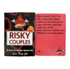 Risky Couples game box with a red card featuring text and branding.