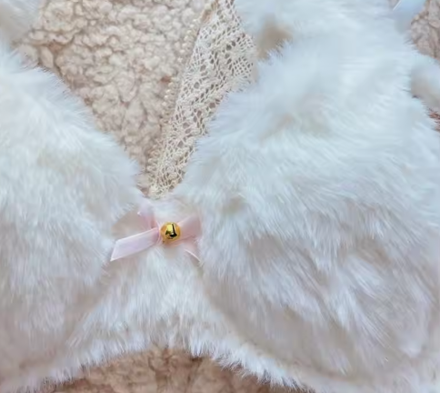 Cute Plush Bear Cub Bra Set - Thickened Winter Underwear for Small Chest - Wireless Gathering Bra & Panty Set