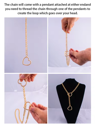 Heart Slider Link Chain Necklace for Women - Adjustable Punk Rock Choker - Goth Aesthetics & Y2K Grunge Jewelry