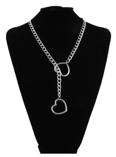 Heart Slider Link Chain Necklace for Women - Adjustable Punk Rock Choker - Goth Aesthetics & Y2K Grunge Jewelry