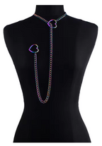 Heart Slider Link Chain Necklace for Women - Adjustable Punk Rock Choker - Goth Aesthetics & Y2K Grunge Jewelry