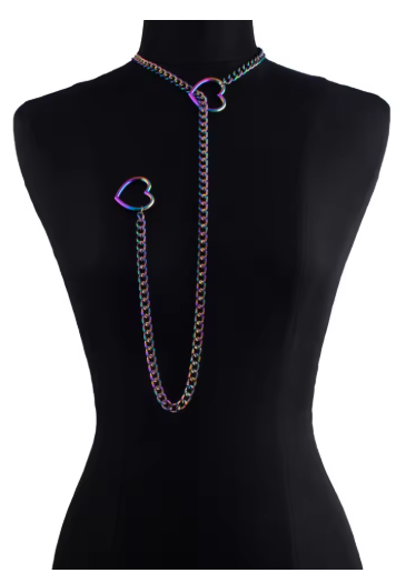 Heart Slider Link Chain Necklace for Women - Adjustable Punk Rock Choker - Goth Aesthetics & Y2K Grunge Jewelry