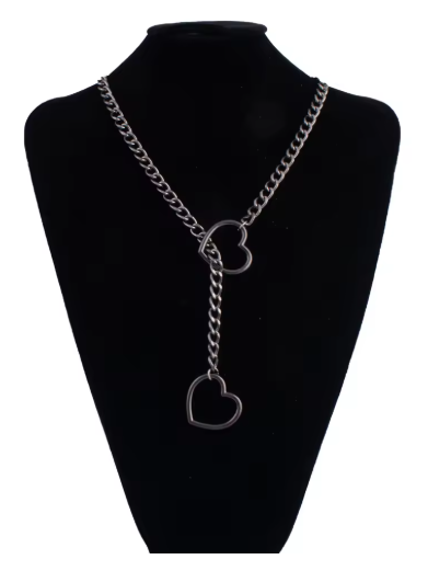 Heart Slider Link Chain Necklace for Women - Adjustable Punk Rock Choker - Goth Aesthetics & Y2K Grunge Jewelry