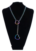 Heart Slider Link Chain Necklace for Women - Adjustable Punk Rock Choker - Goth Aesthetics & Y2K Grunge Jewelry