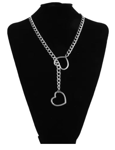 Heart Slider Link Chain Necklace for Women - Adjustable Punk Rock Choker - Goth Aesthetics & Y2K Grunge Jewelry