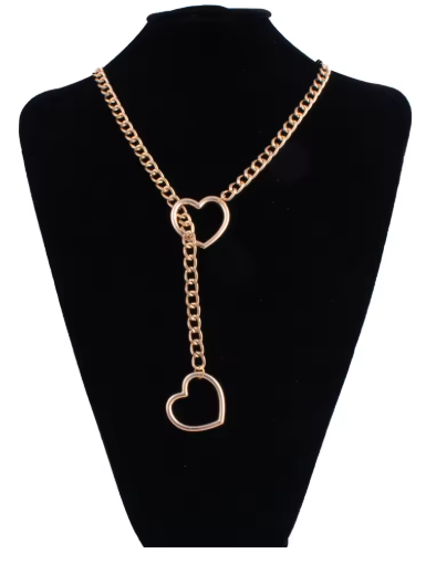 Heart Slider Link Chain Necklace for Women - Adjustable Punk Rock Choker - Goth Aesthetics & Y2K Grunge Jewelry