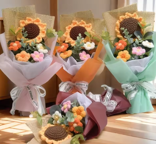 Handmade Crochet Flower Bouquet - Eternal Artificial Flowers for Anniversary, Graduation, & Mother’s Day