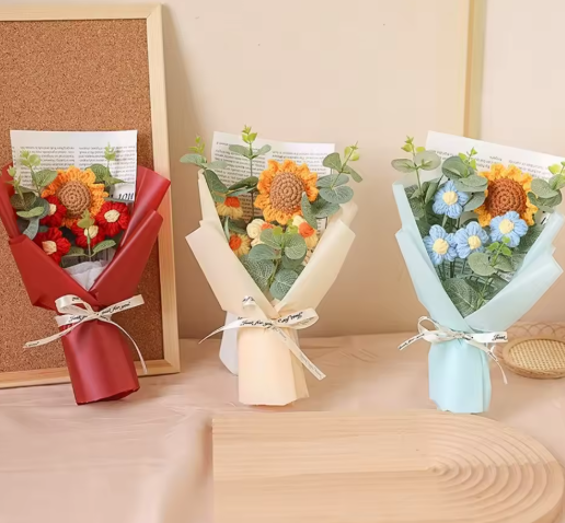 Handmade Crochet Flower Bouquet - Eternal Artificial Flowers for Anniversary, Graduation, & Mother’s Day