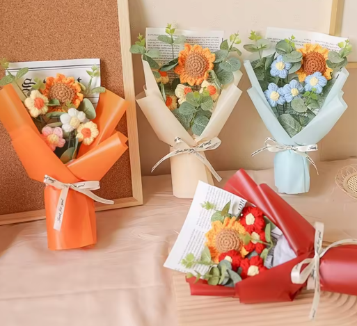 Handmade Crochet Flower Bouquet - Eternal Artificial Flowers for Anniversary, Graduation, & Mother’s Day