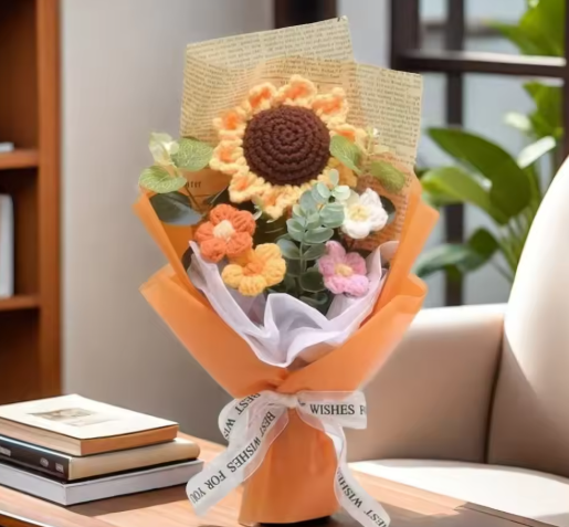 Handmade Crochet Flower Bouquet - Eternal Artificial Flowers for Anniversary, Graduation, & Mother’s Day