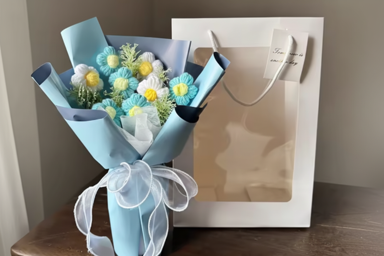 Eternal Crochet Graduation Bouquet – Handmade Artificial Flowers for Graduation, Birthday, & Valentine’s Day