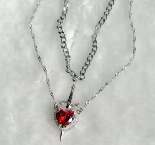 Heart and Sword Couple’s Necklace & Jewelry Set - Zircon Crystal Ring, Bracelet, & Necklace Romantic Gift Set