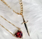 Heart and Sword Couple’s Necklace & Jewelry Set - Zircon Crystal Ring, Bracelet, & Necklace Romantic Gift Set