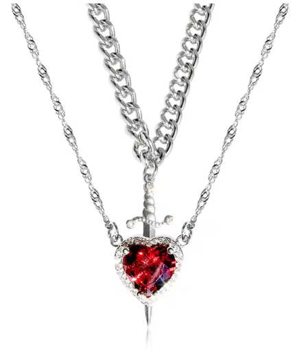 Heart and Sword Couple’s Necklace & Jewelry Set - Zircon Crystal Ring, Bracelet, & Necklace Romantic Gift Set