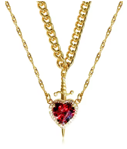 Heart and Sword Couple’s Necklace & Jewelry Set - Zircon Crystal Ring, Bracelet, & Necklace Romantic Gift Set