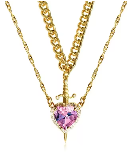 Heart and Sword Couple’s Necklace & Jewelry Set - Zircon Crystal Ring, Bracelet, & Necklace Romantic Gift Set