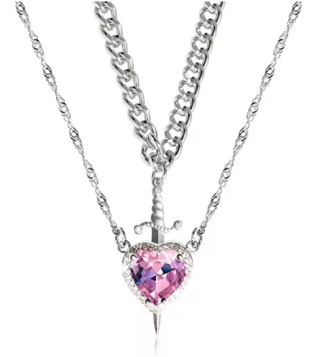 Heart and Sword Couple’s Necklace & Jewelry Set - Zircon Crystal Ring, Bracelet, & Necklace Romantic Gift Set