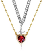Heart and Sword Couple’s Necklace & Jewelry Set - Zircon Crystal Ring, Bracelet, & Necklace Romantic Gift Set