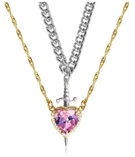 Heart and Sword Couple’s Necklace & Jewelry Set - Zircon Crystal Ring, Bracelet, & Necklace Romantic Gift Set