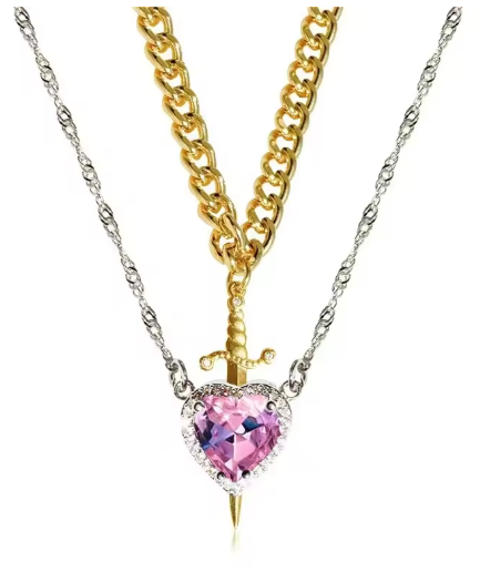 Heart and Sword Couple’s Necklace & Jewelry Set - Zircon Crystal Ring, Bracelet, & Necklace Romantic Gift Set