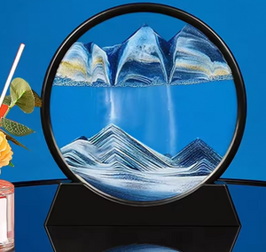 3D Deep Sea Moving Sand Art | Rotating Glass Sandscape & Quicksand Hourglass for Home & Office Desktop Decor | Stress Relief Zen Gift