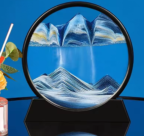 3D Deep Sea Moving Sand Art | Rotating Glass Sandscape & Quicksand Hourglass for Home & Office Desktop Decor | Stress Relief Zen Gift
