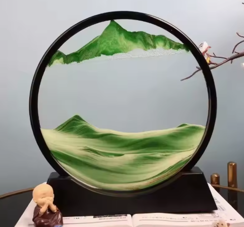 3D Deep Sea Moving Sand Art | Rotating Glass Sandscape & Quicksand Hourglass for Home & Office Desktop Decor | Stress Relief Zen Gift