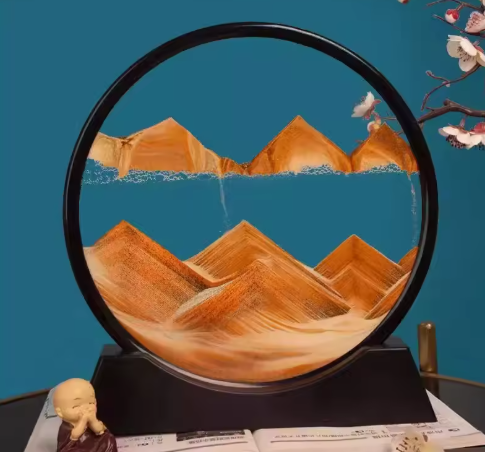 3D Deep Sea Moving Sand Art | Rotating Glass Sandscape & Quicksand Hourglass for Home & Office Desktop Decor | Stress Relief Zen Gift