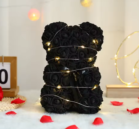 Luxury 25cm Artificial Rose Teddy Bear with Clear Gift Box | Romantic Handmade Flower Bear for Valentine’s Day, Anniversary, Birthday & Wedding Decor