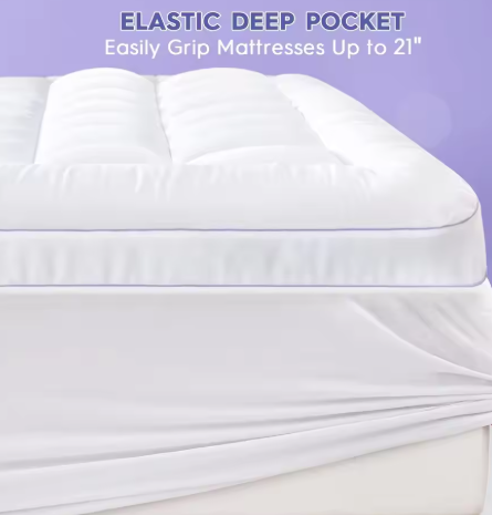 Extra Thick Mattress Topper for Back Pain – Cooling Down Alternative Mattress Pad & Pillowtop Cover