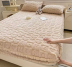 Heart-Embossed Warm Velvet Fitted Sheet | Plush Taffeta Mattress Protector