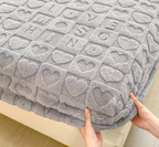 Heart-Embossed Warm Velvet Fitted Sheet | Plush Taffeta Mattress Protector