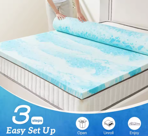 4-Inch Gel Memory Foam Mattress Topper - Cooling Pressure Relief Pad for Queen Bed, RV, & Sleeper Sofa
