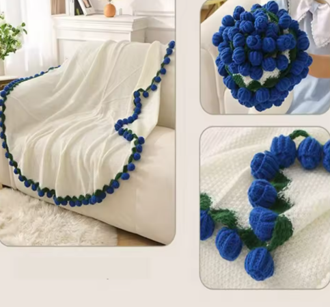 Handmade Crochet Rose Flower Bouquet Blanket – Finished Woven Floral Throw for Wedding, Valentine’s, & Anniversary Gifts