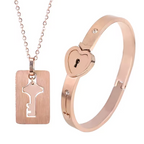 Locked Heart Bracelet and Key Necklace Set for Couples