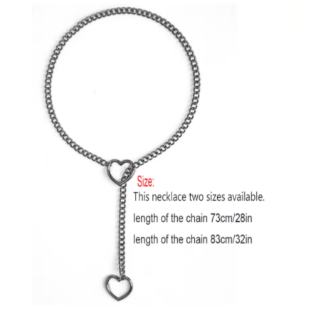Heart Slider Link Chain Necklace for Women - Adjustable Punk Rock Choker - Goth Aesthetics & Y2K Grunge Jewelry