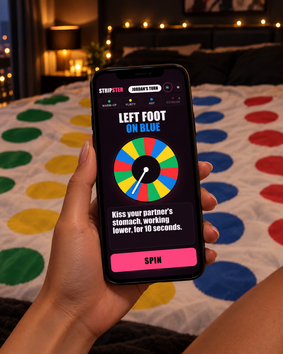 Playing Stripster on a phone over the dot blanket