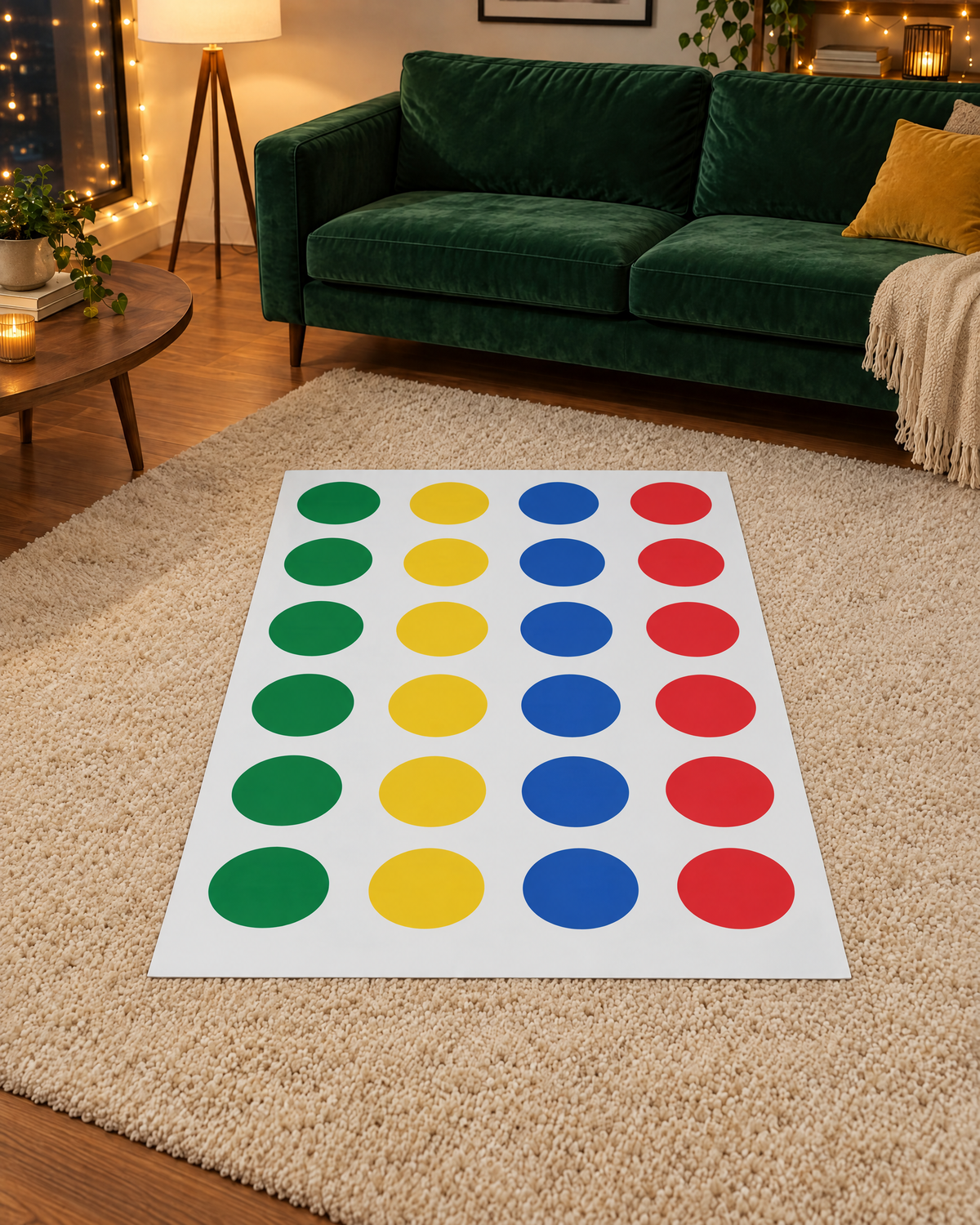 Stripster vinyl mat on a rug in a cozy living room