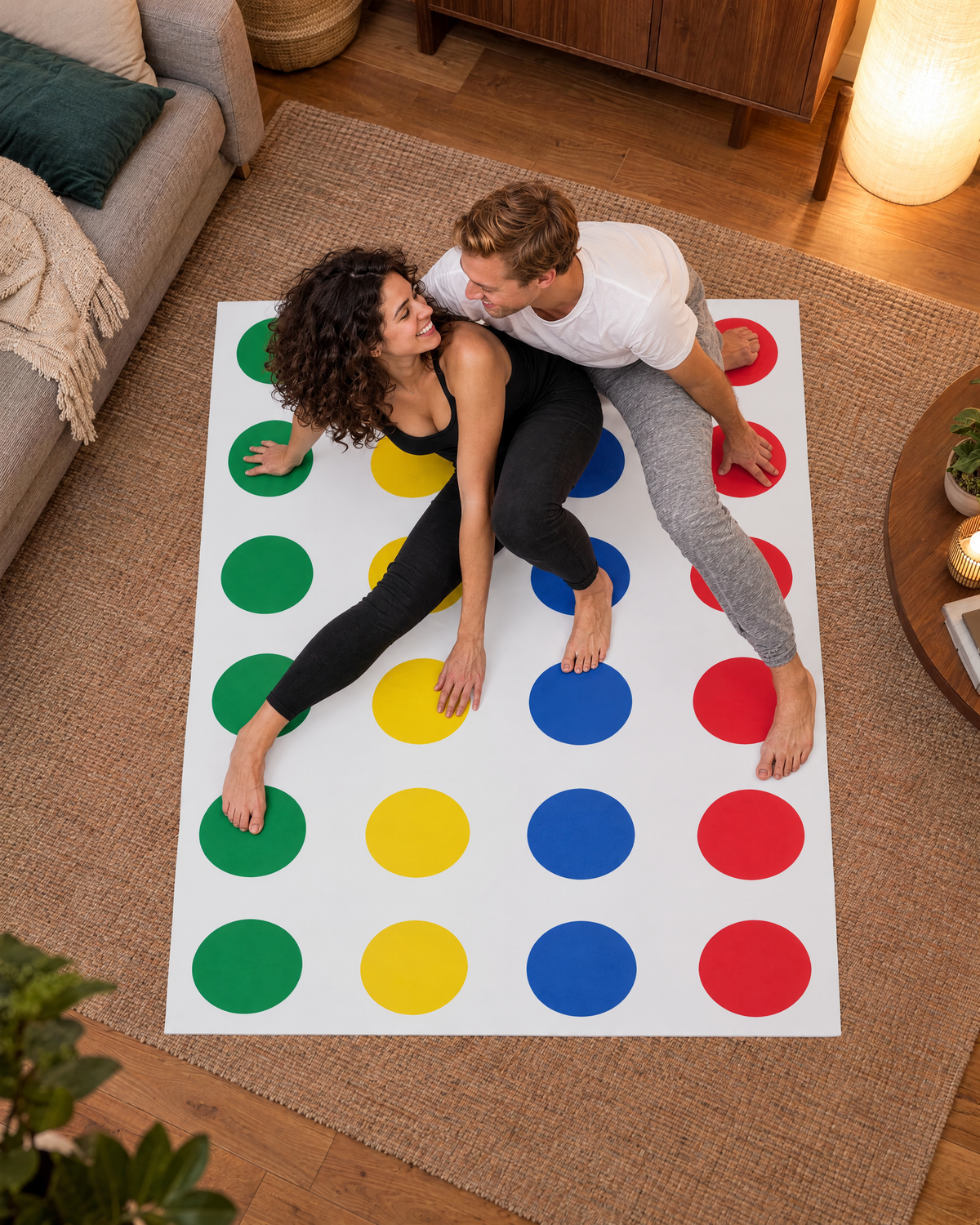 Couple playing Stripster on the mat